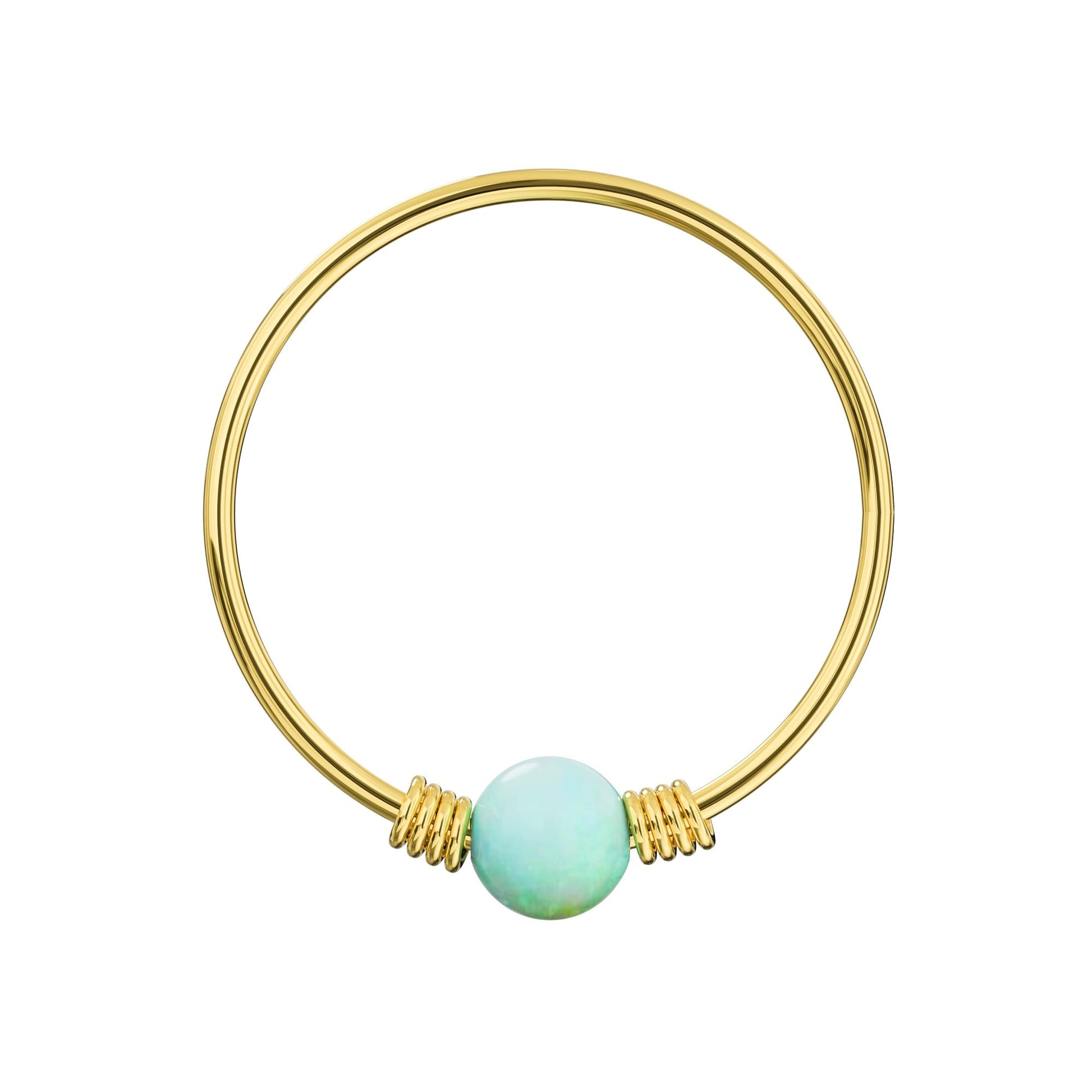 14K Yellow Gold Spring Coil-End with Opal Stone Hoop - Monster Piercing