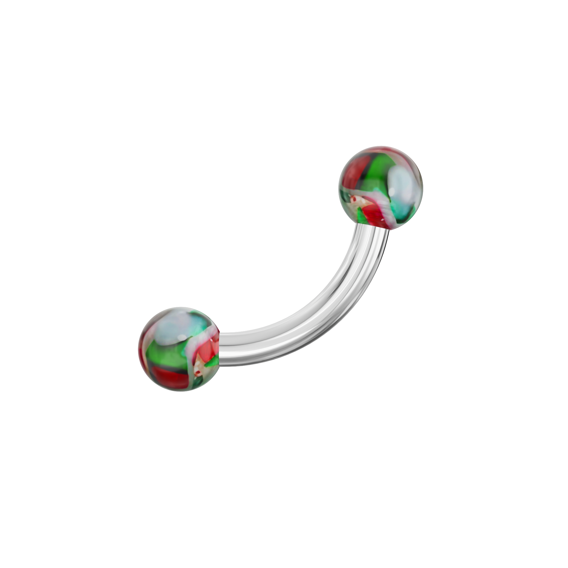 316L Surgical Steel Curved Bar with Trippy Marble UV Ball (Pack of 10) - Monster Piercing