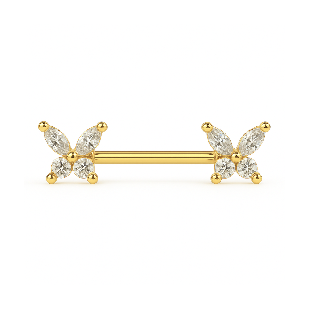 316L Surgical Steel Butterfly Jewelled Nipple Bar