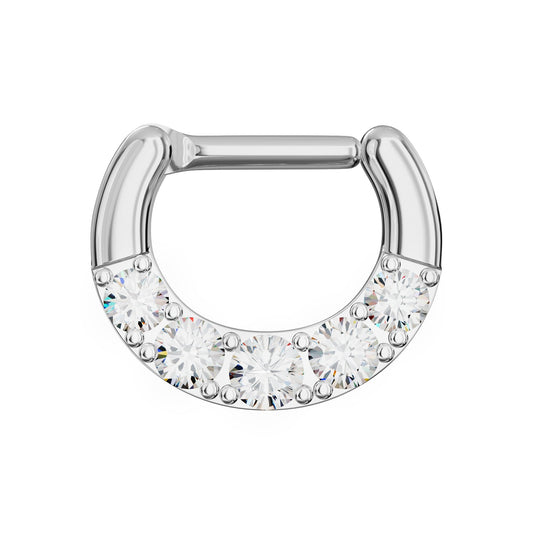 316L Surgical Steel Five Pronged Clear CZs Septum Clicker Ring - Monster Piercing