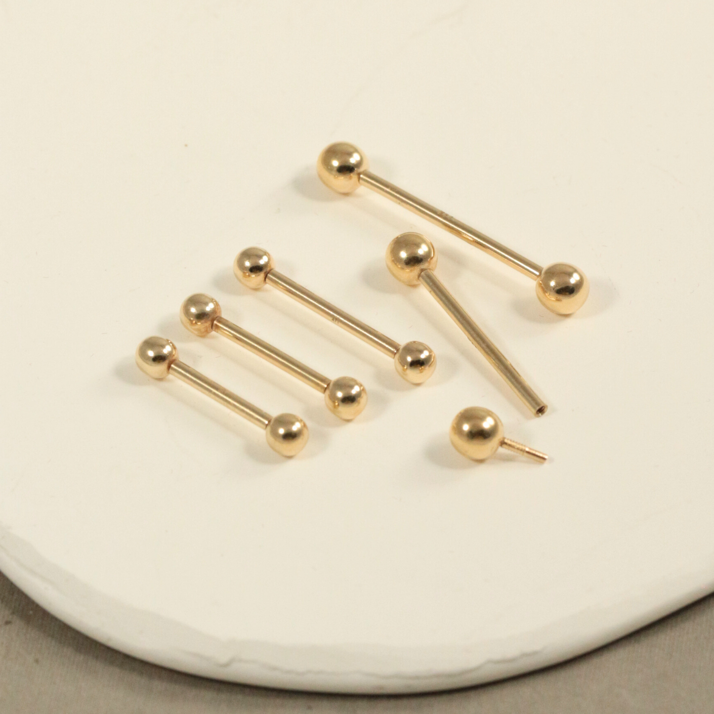 14K Gold Straight Tongue Barbell with Ball - Monster Piercing