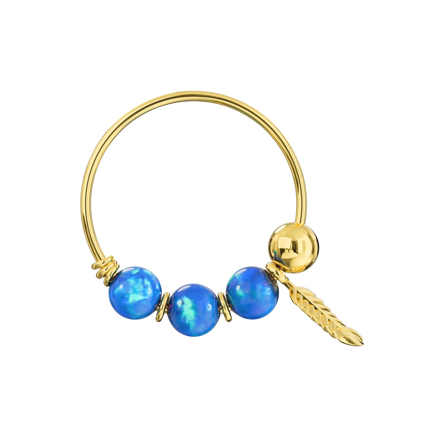 9K Gold Opal Stones with Leaf Hoop Nose Ring