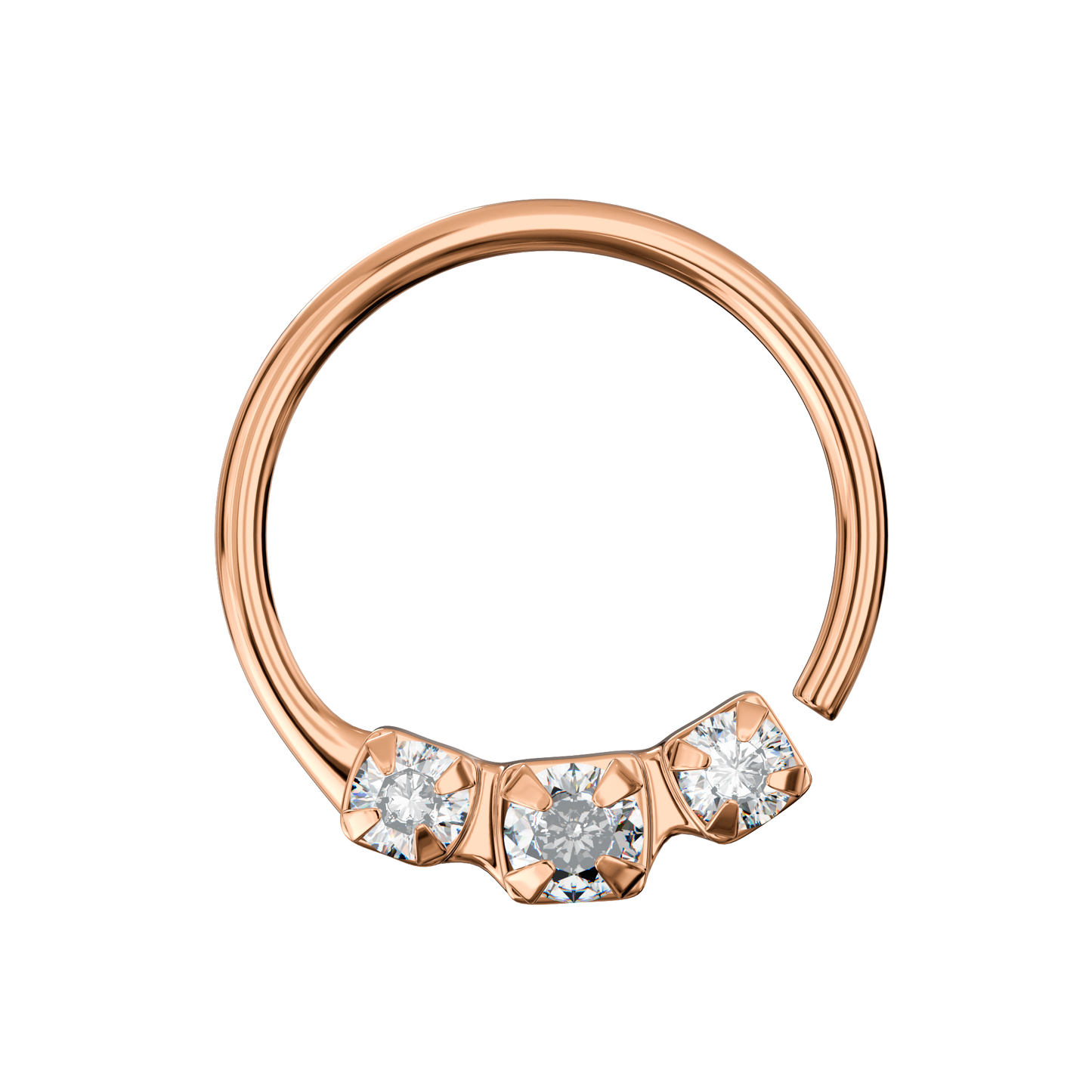 925 Sterling Silver 3 CZ Paved Nose Hoop Ring - Monster Piercing