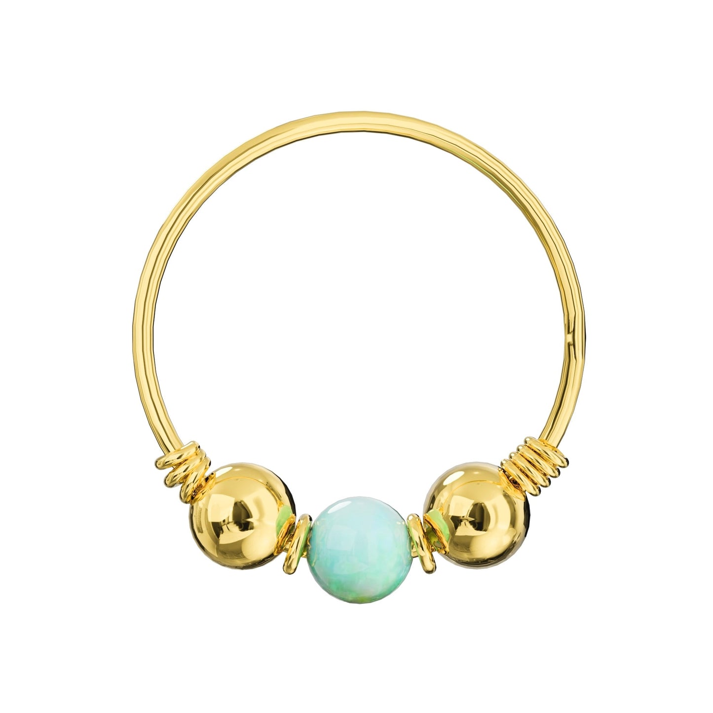 9K Gold Spring Coil end with Opal center Nose Hoop Ring - Monster Piercing