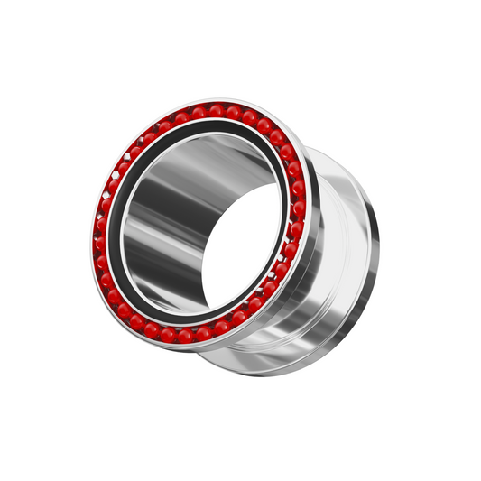 316L Surgical Steel With Red Ball Edge Top Flesh Tunnel - Monster Piercing