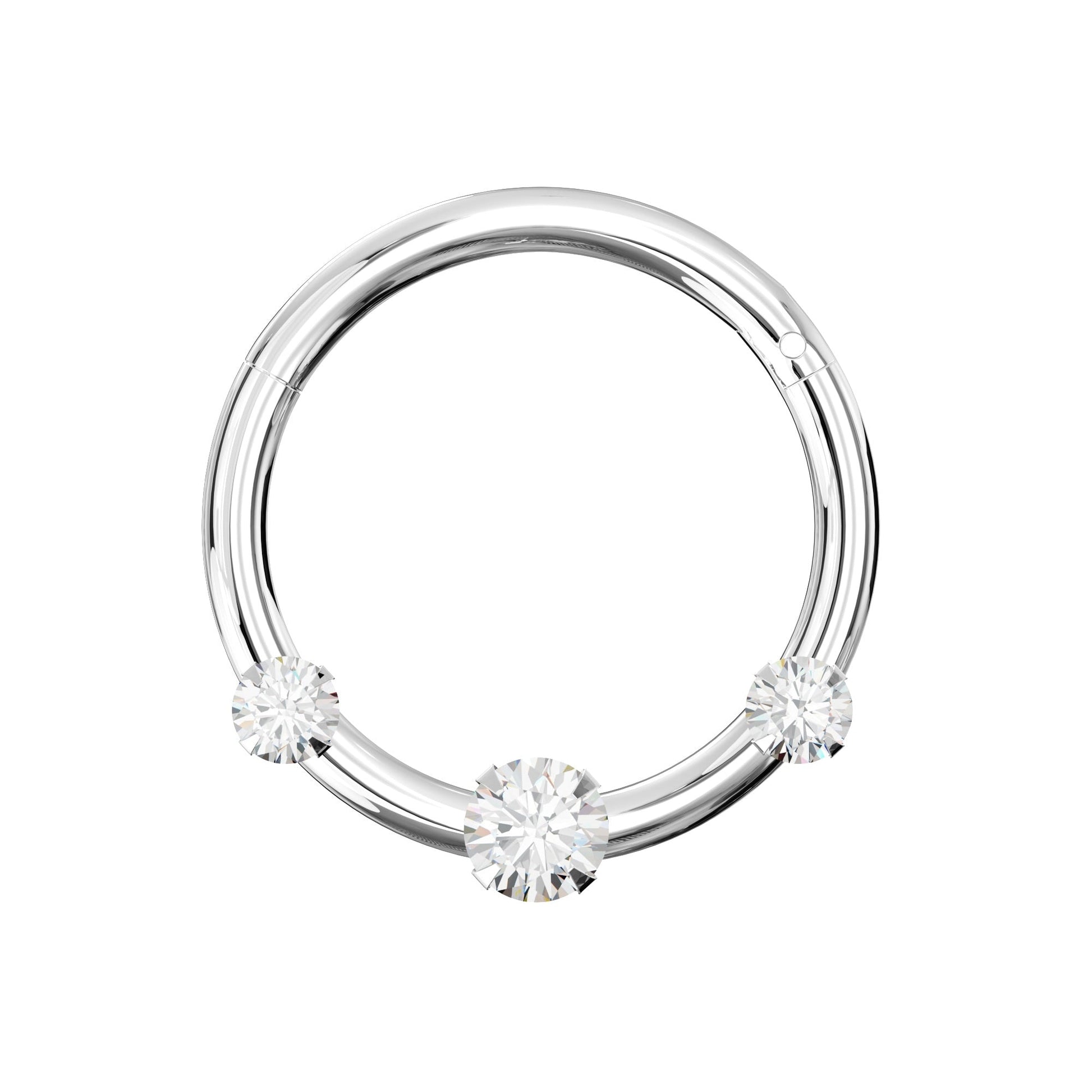 925 Sterling Silver Triple CZ Jewelled Hinged Segment Clicker Ring - Monster Piercing