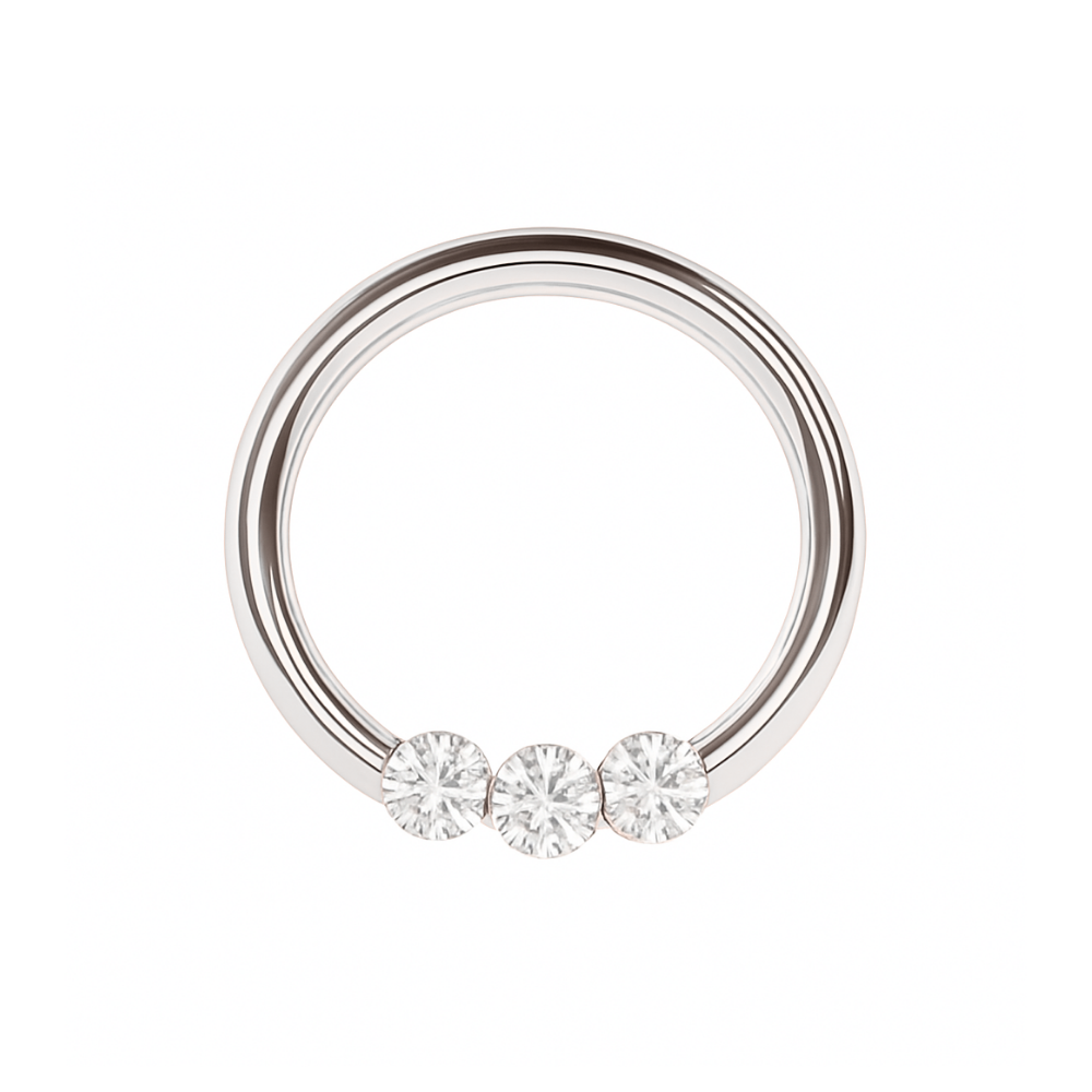 316L Surgical Steel Triple CZ Jewelled Classic Segment Clicker Ring - Monster Piercing