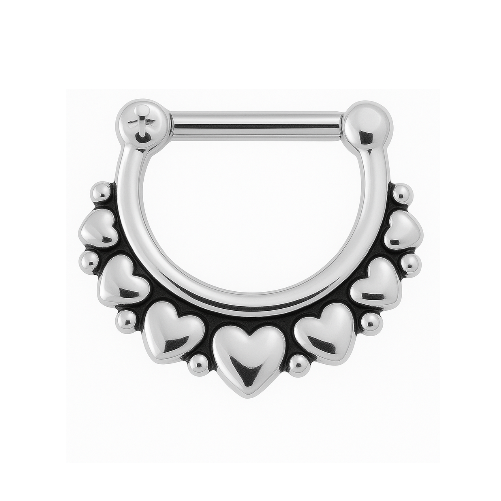 316L Surgical Steel Multi-Hearts Paved Septum Clicker Ring