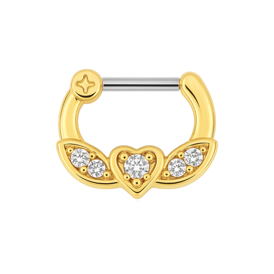 316L Surgical Steel PVD Micro Paved CZ Flying Heart Septum Clicker Ring