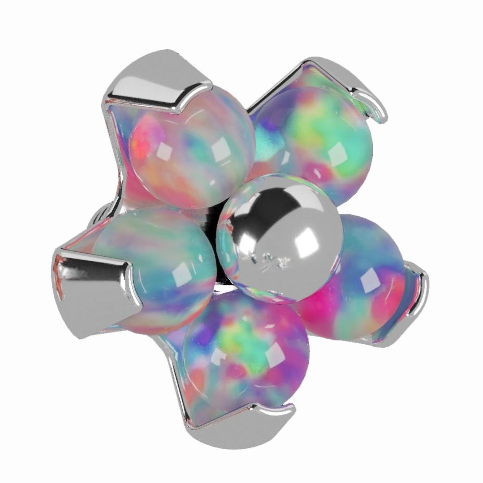 G23 Titanium Opal Stone Studded Flower Dermal Anchor Top - Monster Piercing