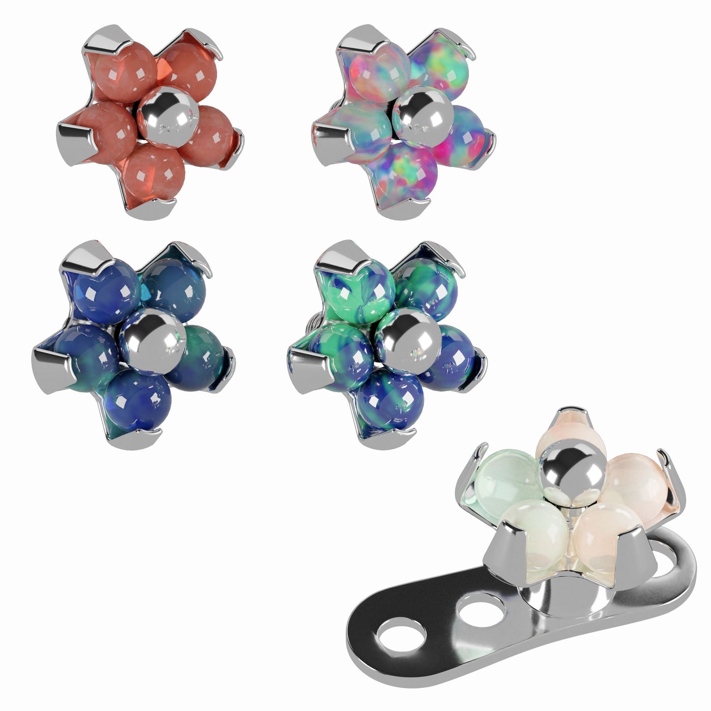 G23 Titanium Opal Stone Studded Flower Dermal Anchor Top - Monster Piercing