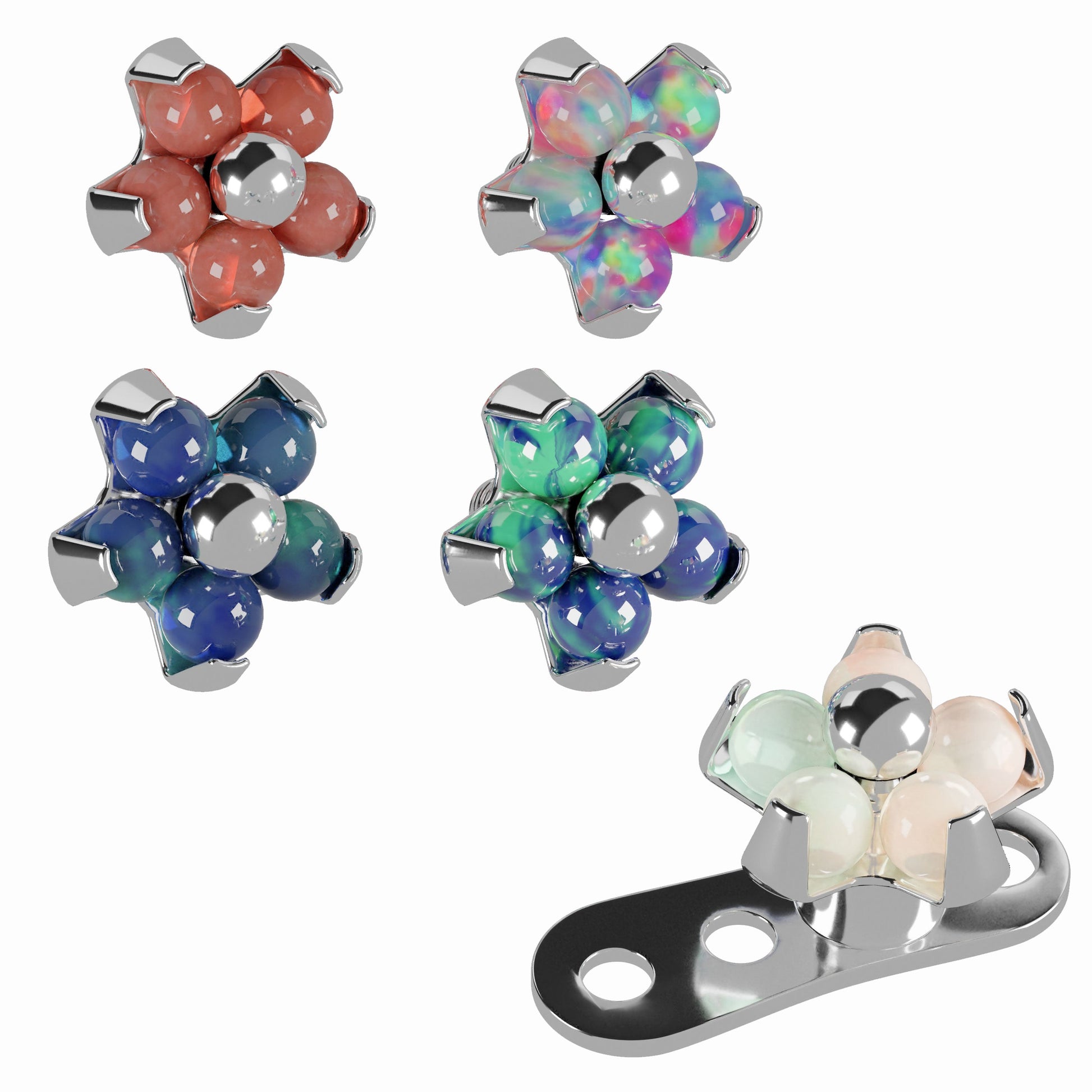 G23 Titanium Opal Stone Studded Flower Dermal Anchor Top - Monster Piercing