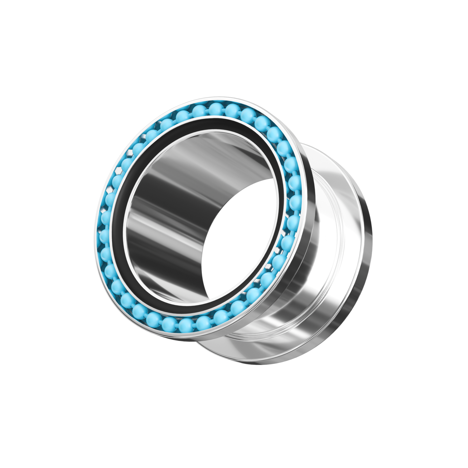 316L Surgical Steel With Turquoise Ball Edge Top Flesh Tunnel - Monster Piercing