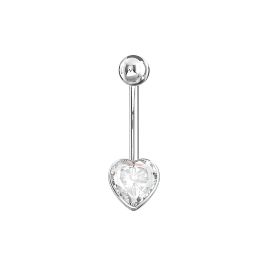 925 Sterling Silver Jewelled Big Heart Silver Belly Ring - Monster Piercing