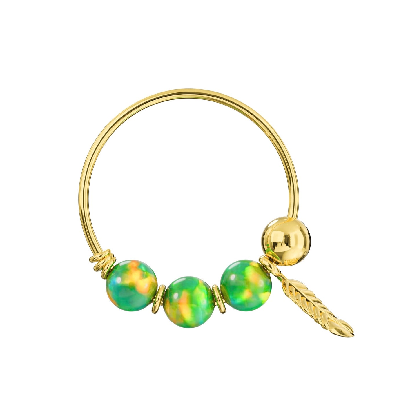 9K Gold Opal Stones with Leaf Hoop Nose Ring