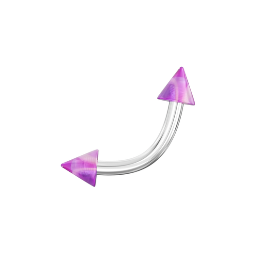316L Surgical Steel Curved Bar with Wavy Stripes UV Cone (Pack of 10) - Monster Piercing