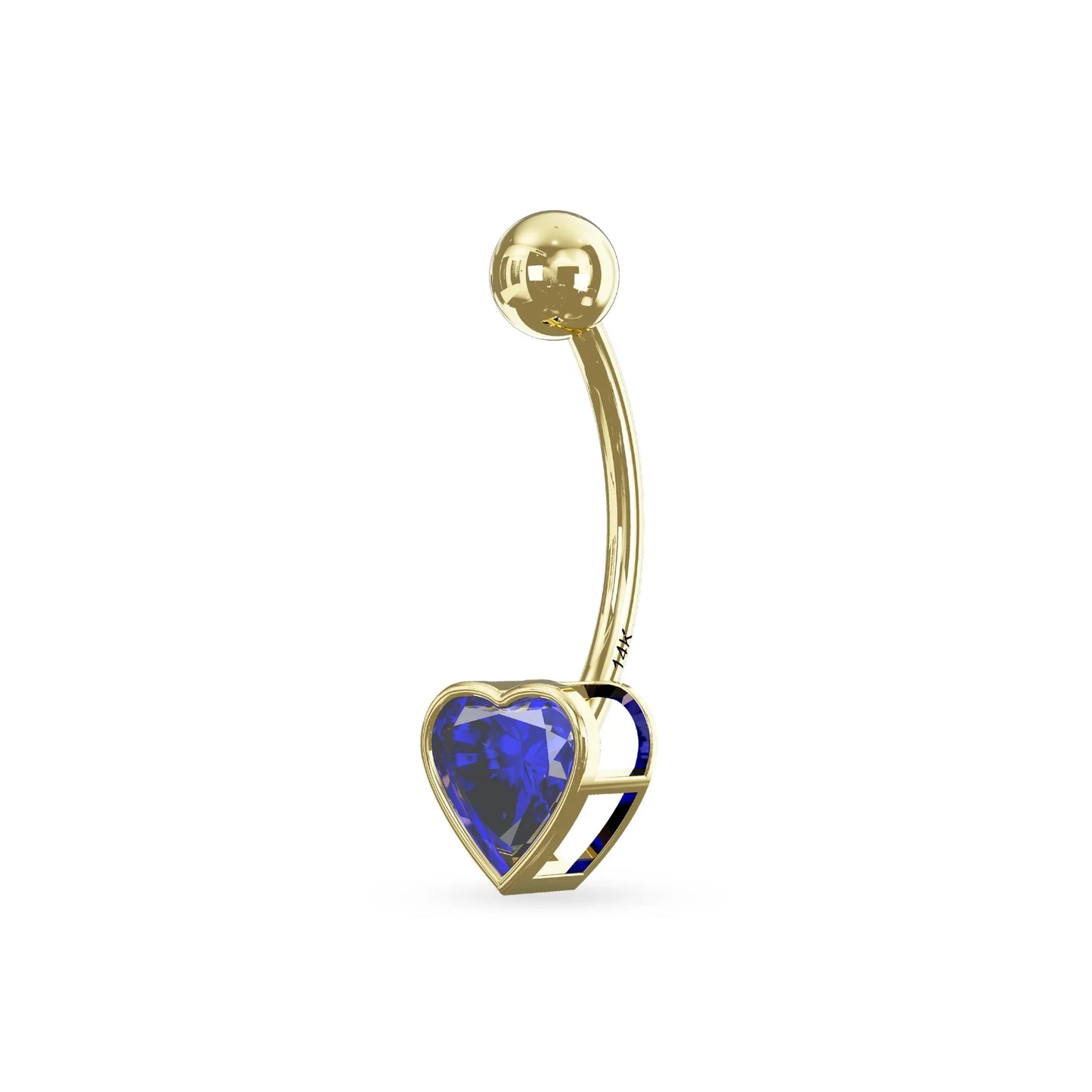 14K Gold Studded Heart Belly Ring - Monster Piercing