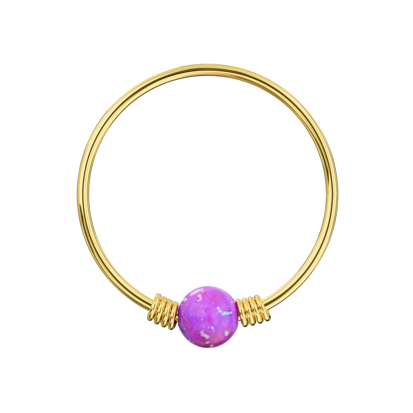 14K Yellow Gold Spring Coil-End with Opal Stone Hoop - Monster Piercing