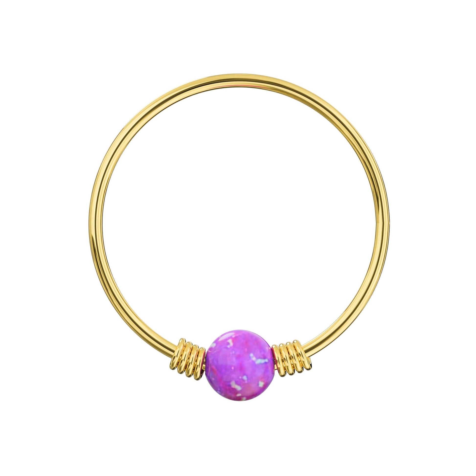 9K Gold Spring Coil-End with Opal Stone Hoop Nose Ring - Monster Piercing