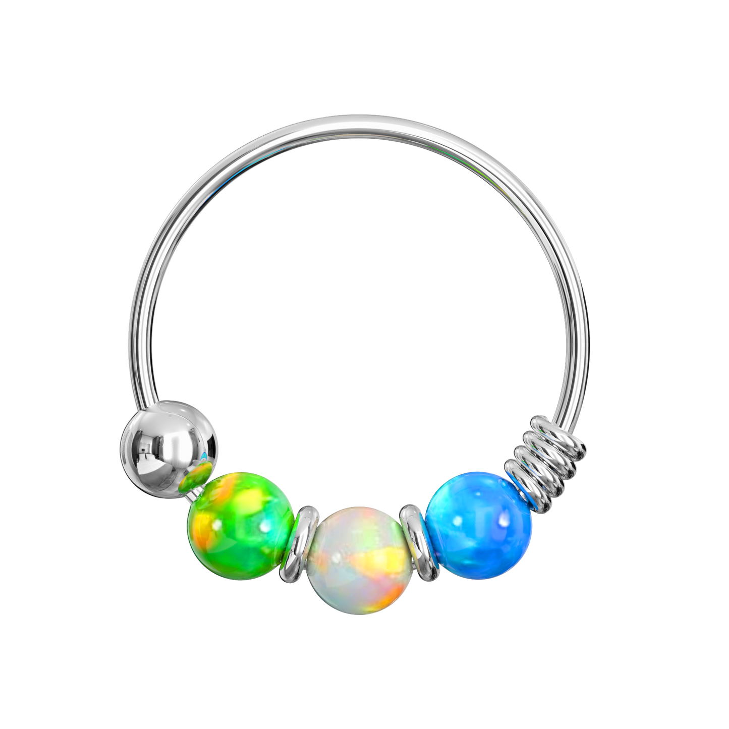 925 Sterling Silver with Opal Beads Hoop Nose Ring - Monster Piercing