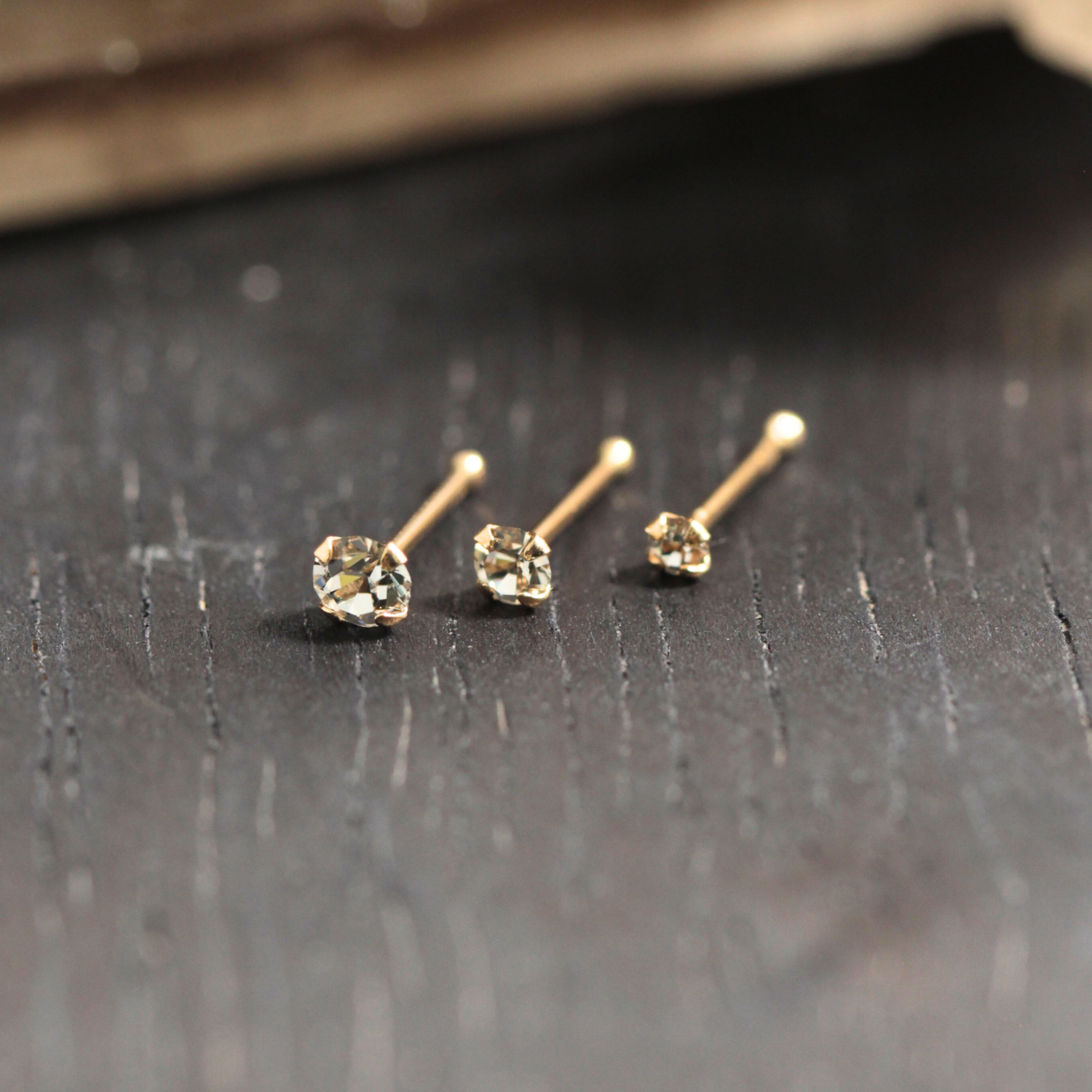 14K Gold Round Cubic Zirconia Jewelled Nose Bone - Monster Piercing