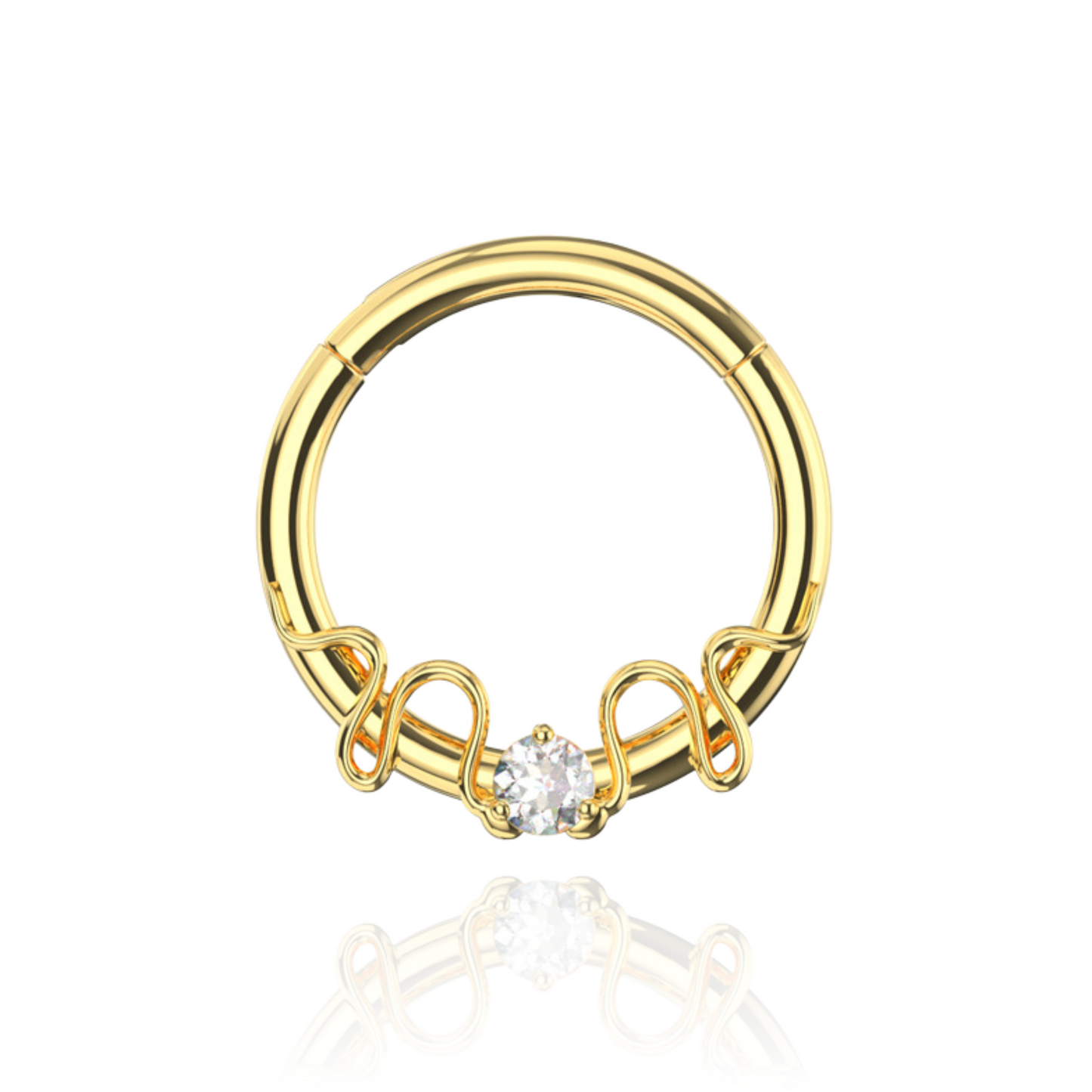 316L Surgical Steel Round CZ Duo Snake Hinged Segment Clicker Ring - Monster Piercing