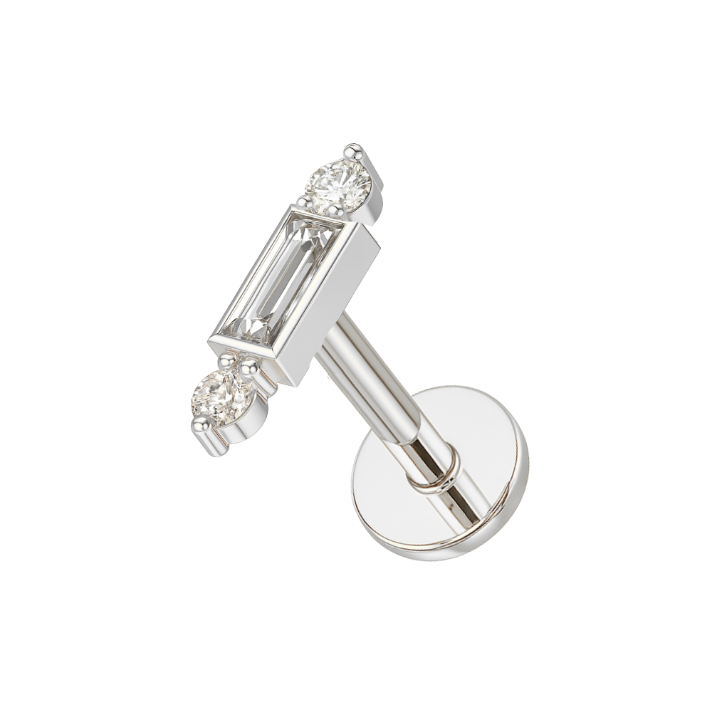 316L Surgical Steel Simple Baguette CZ Jewelled Internally Threaded Flatback Stud