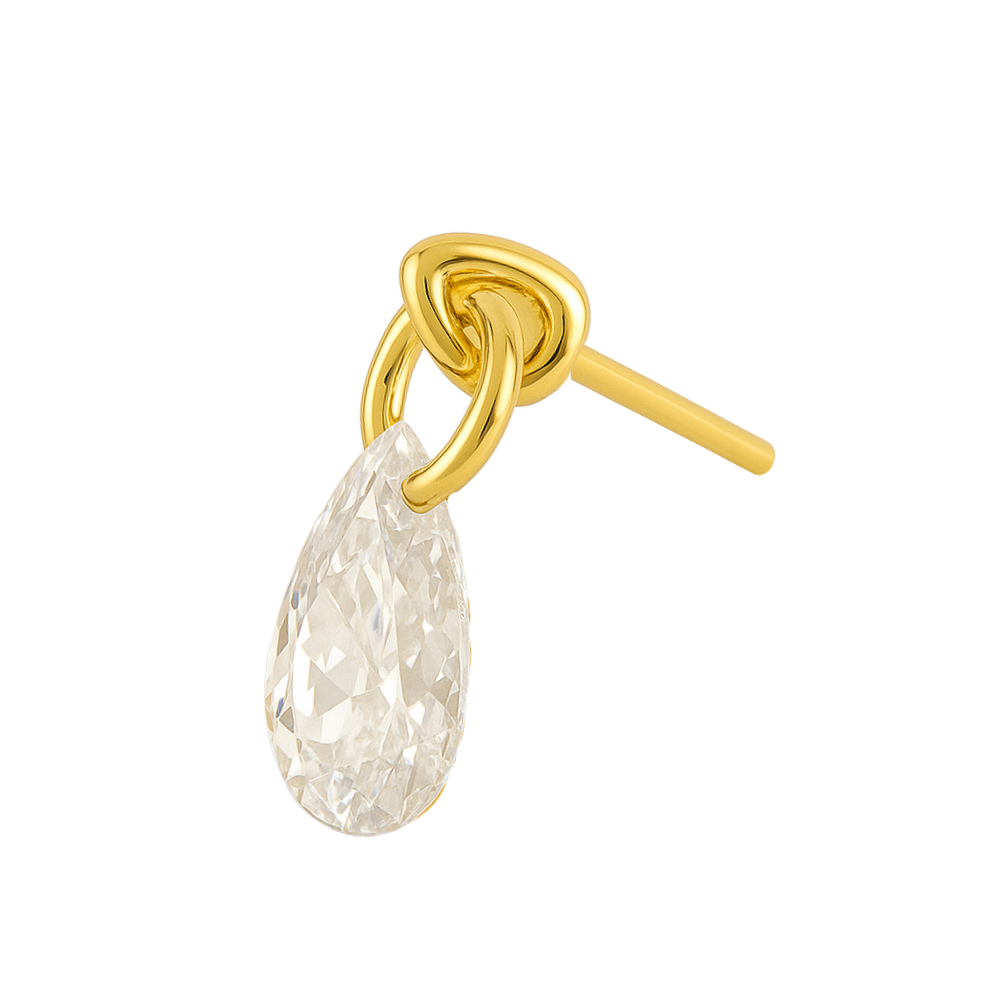 CZ Droplet Threadless Top in gold G23 Titanium with teardrop-shaped crystal for cartilage or helix piercings. Shop now for radiant ear jewelry.