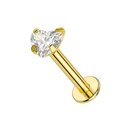 9K Gold Heart Cubic Zirconia Stone Top Threadless Push-Fit Stud - Monster Piercing