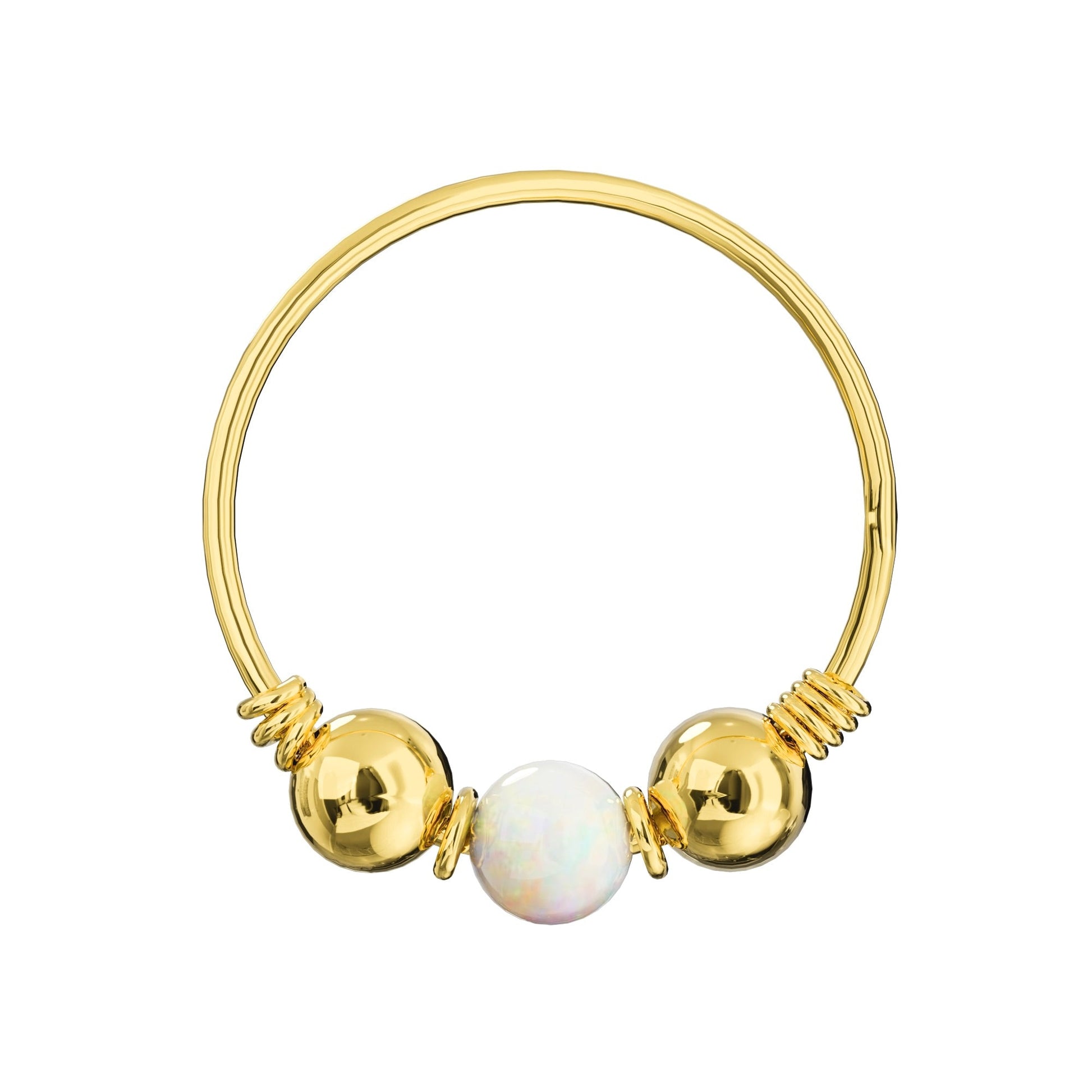 14K Gold Opal Stone Hoop Nose Ring - Monster Piercing