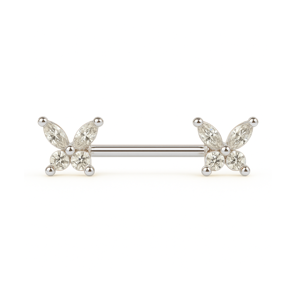 316L Surgical Steel Butterfly Jewelled Nipple Bar