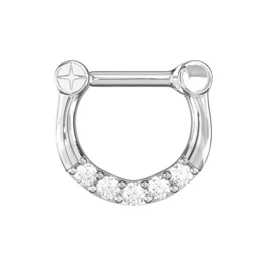 316L Surgical Steel Five Pronged Clear CZs Septum Piercing Clicker Ring - Monster Piercing