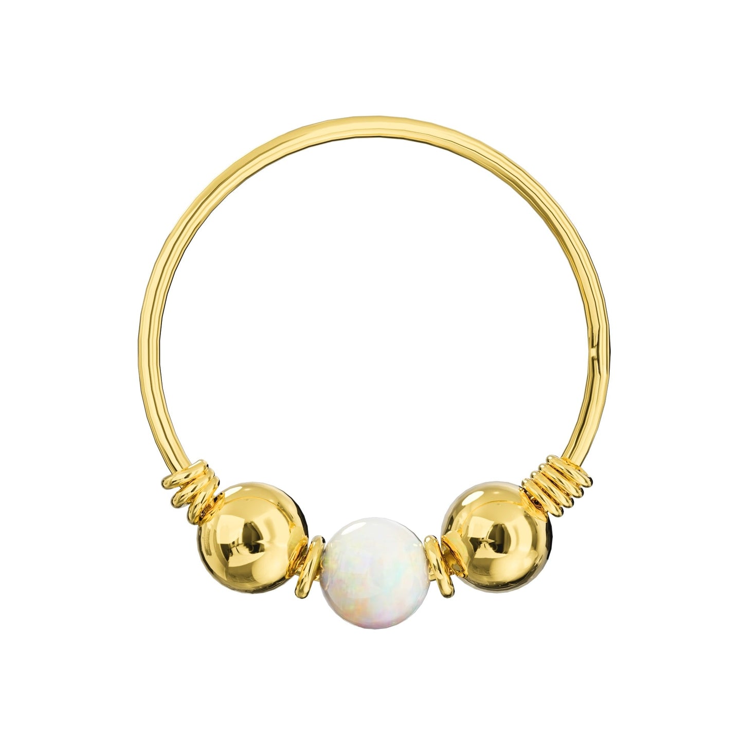 9K Gold Spring Coil end with Opal center Nose Hoop Ring - Monster Piercing