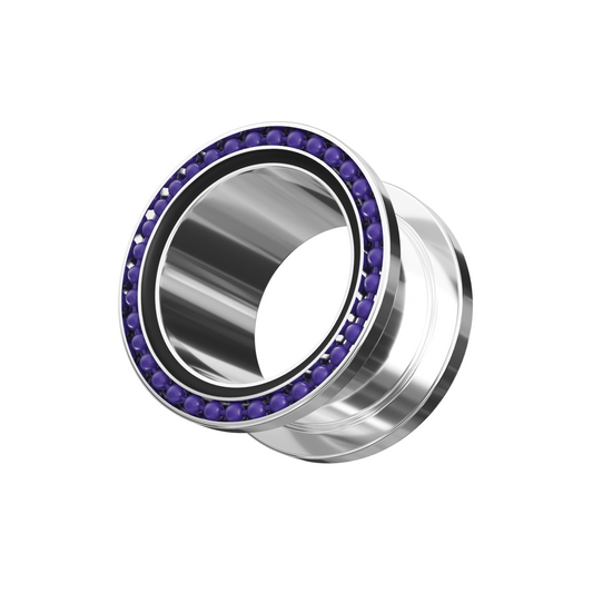 316L Surgical Steel With Purple Ball Edge Top Flesh Tunnel - Monster Piercing