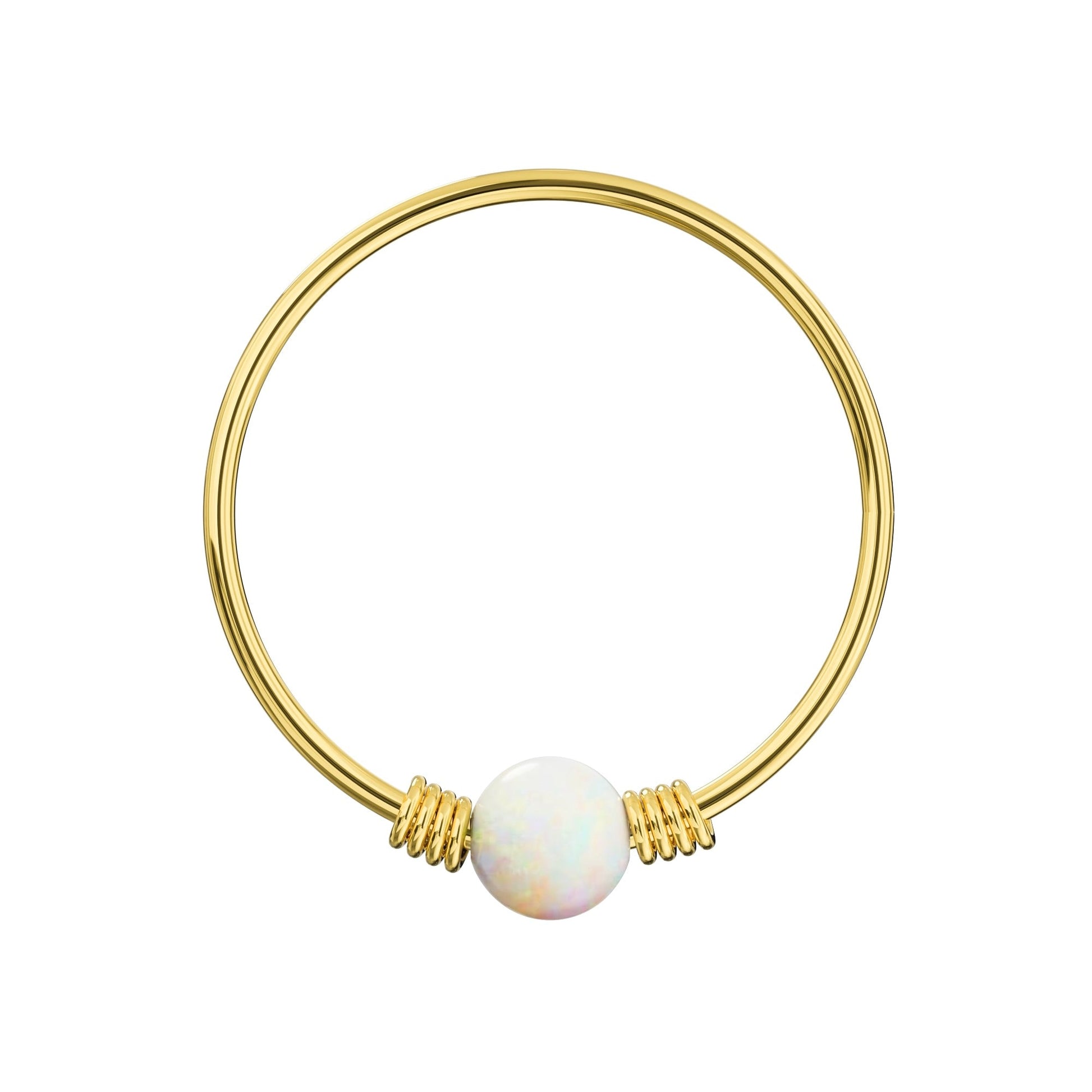14K Yellow Gold Spring Coil-End with Opal Stone Hoop - Monster Piercing