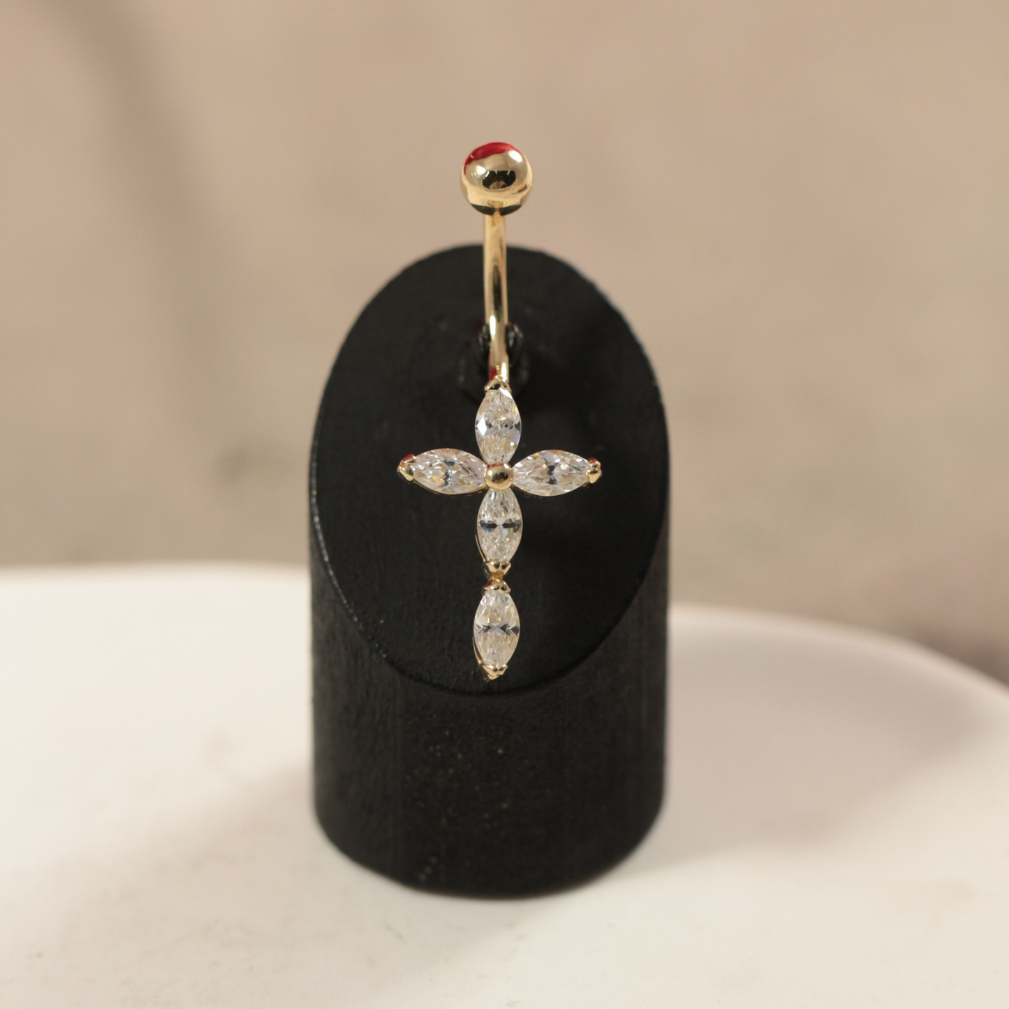 14K Gold Studded Cross Belly Ring - Monster Piercing