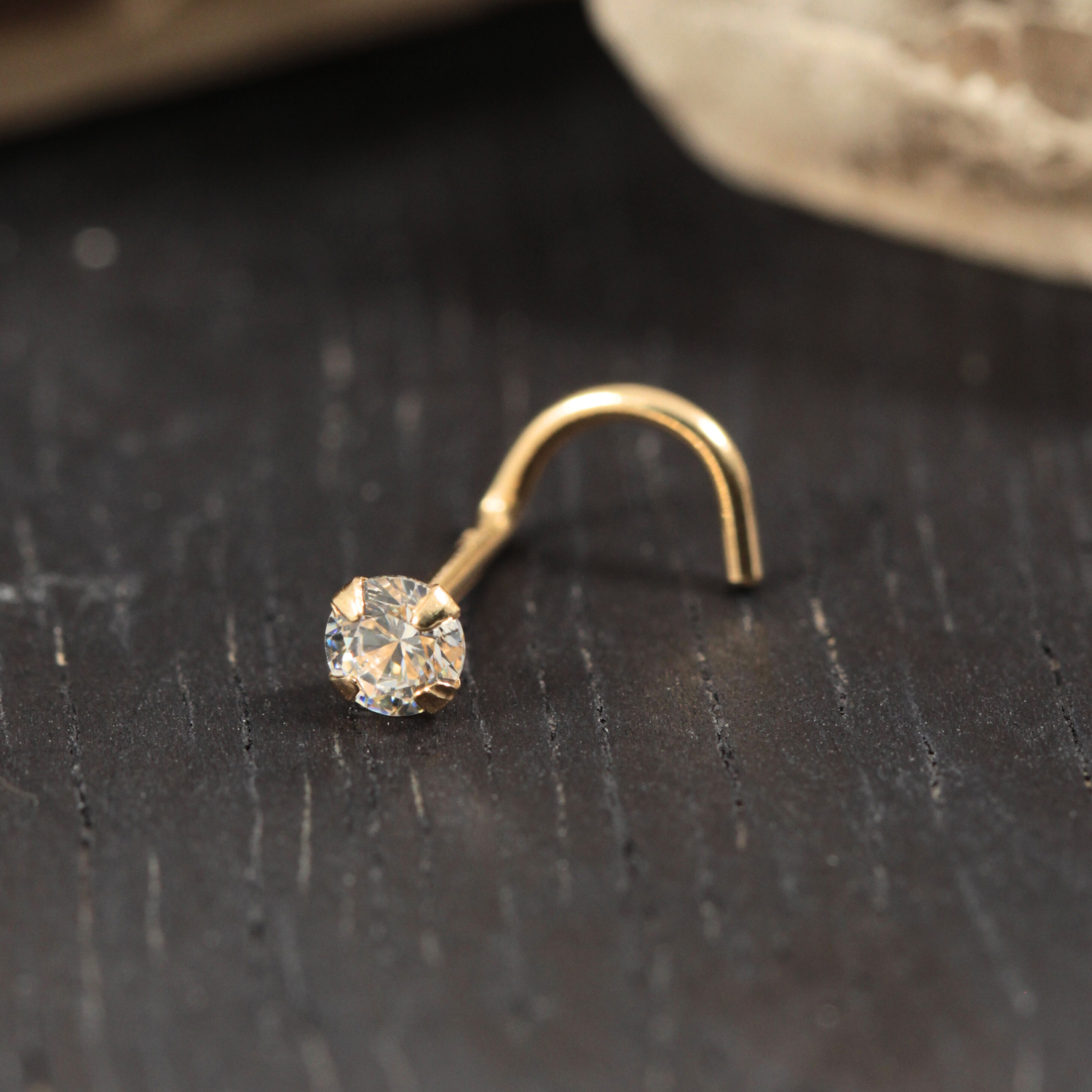 14K Gold Cubic Zirconia Set Nose Screw - Monster Piercing