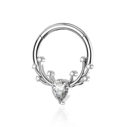 316L Surgical Steel CZ Jewelled Antler Hinged Segment Clicker Ring - Monster Piercing