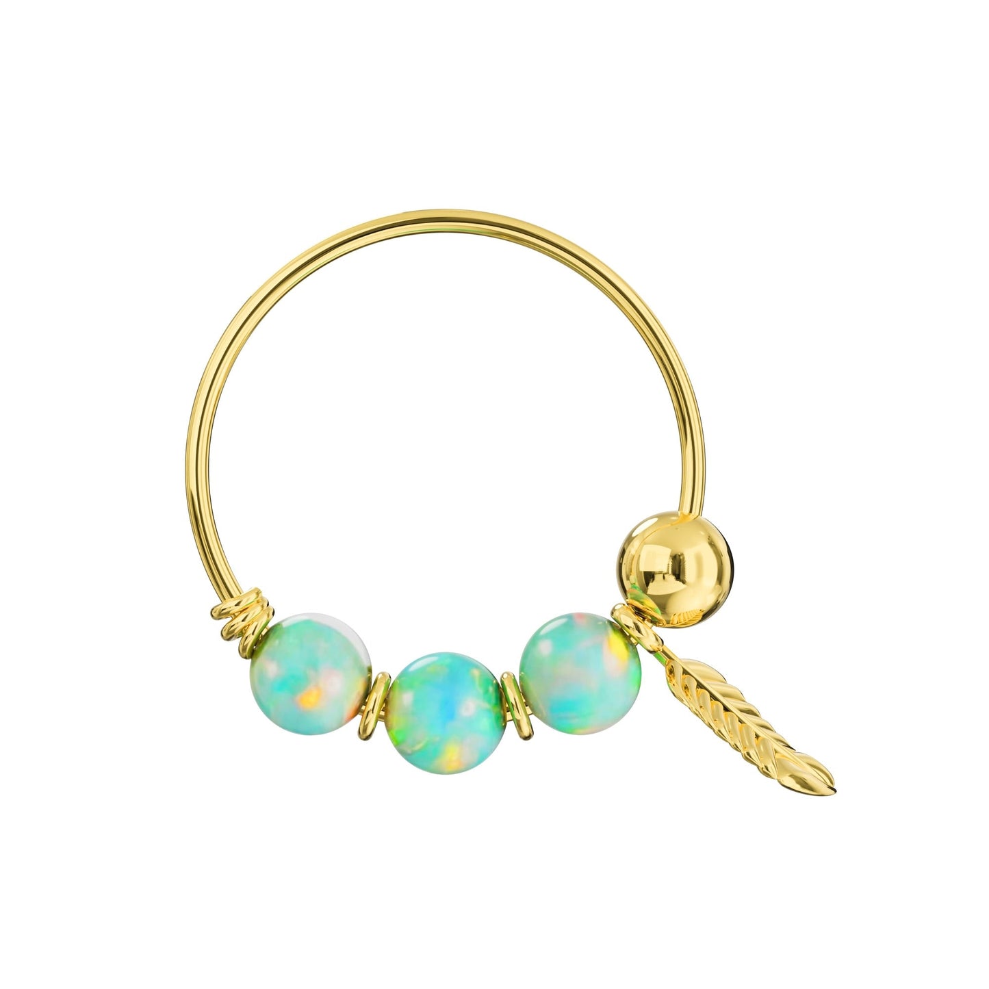 14K Gold Opal Stones & Leaf Hoop Nose Ring - Monster Piercing