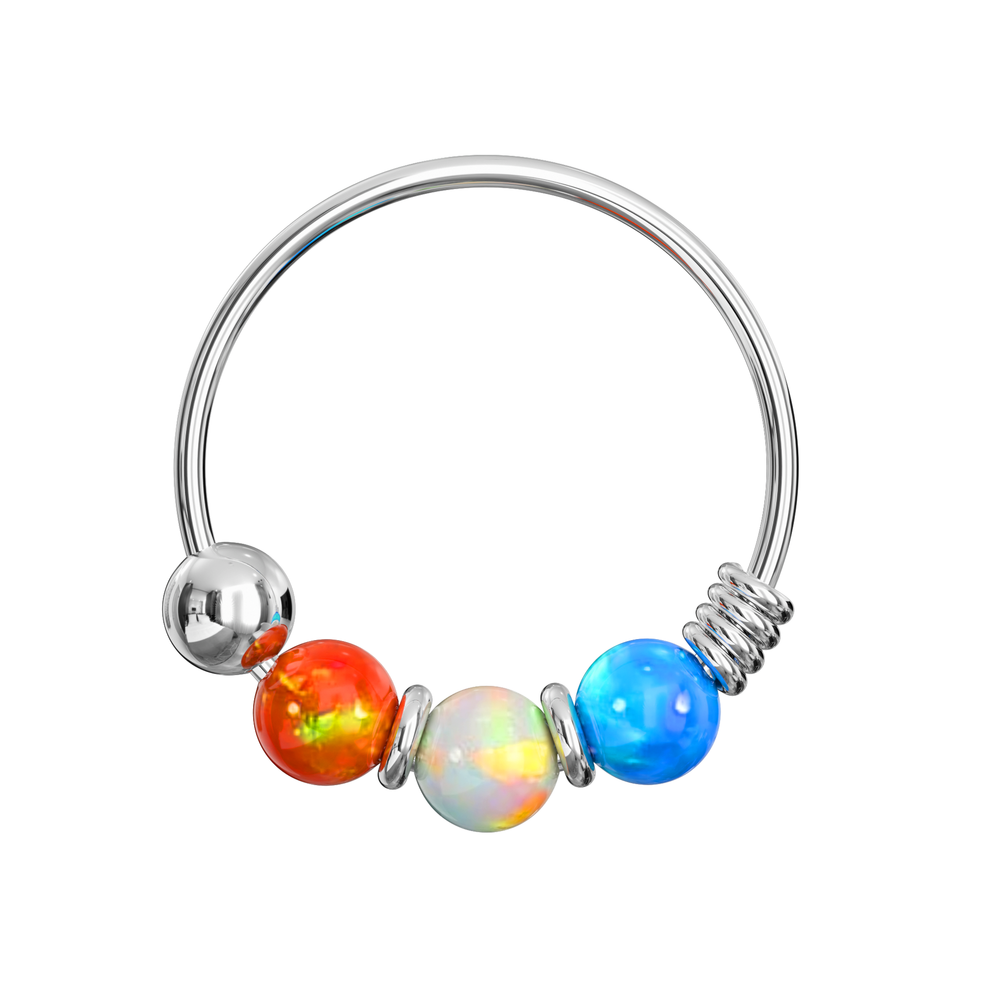 925 Sterling Silver with Opal Beads Hoop Nose Ring - Monster Piercing