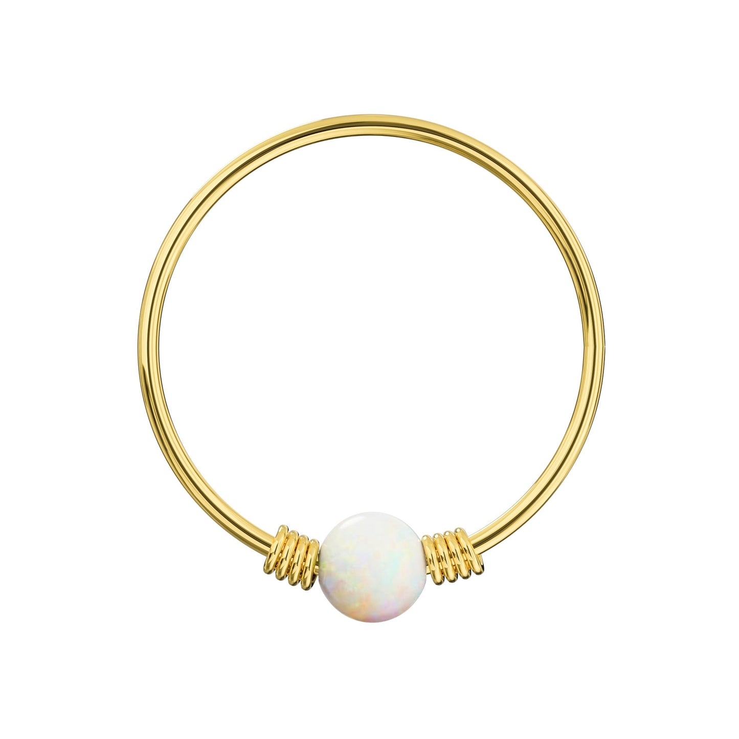 9K Gold Spring Coil-End with Opal Stone Hoop Nose Ring - Monster Piercing