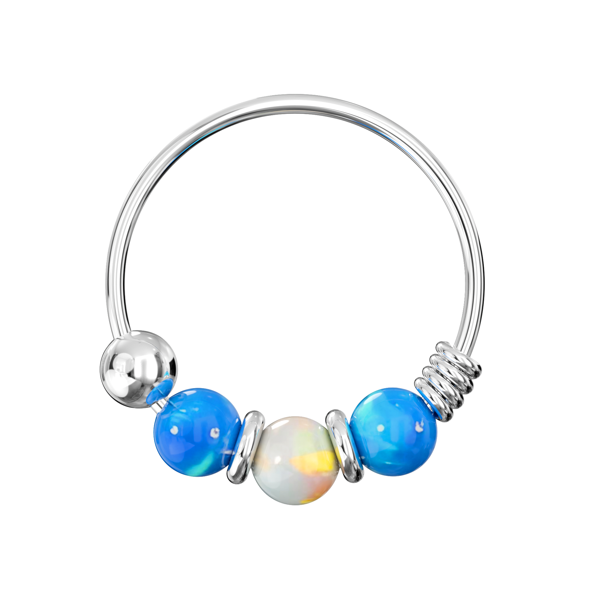 925 Sterling Silver AB Opal Bead in Center Nose Hoop Ring - Monster Piercing