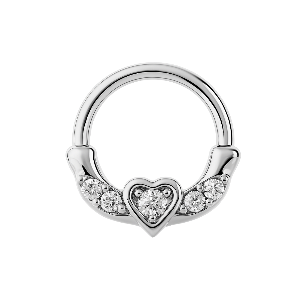 316L Surgical Steel Heart Pronged Crystal CZs Septum Clicker