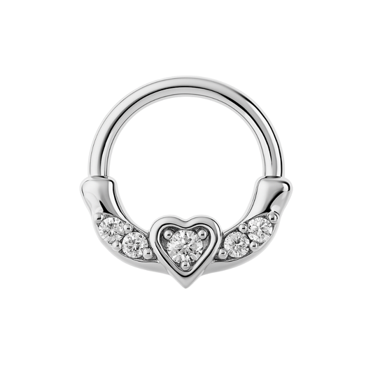 316L Surgical Steel Heart Pronged Crystal CZs Septum Clicker