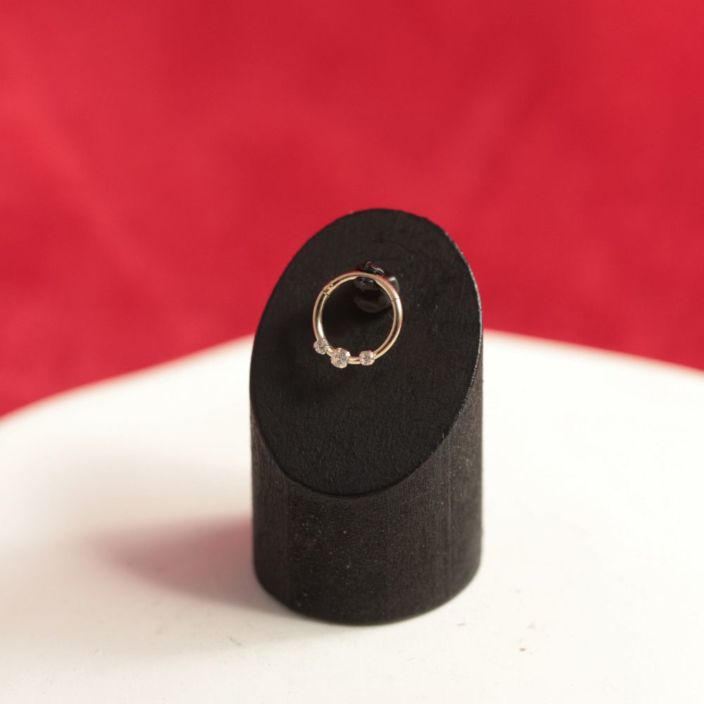 14K Gold Triple CZ Hinged Segment Clicker Ring - Monster Piercing