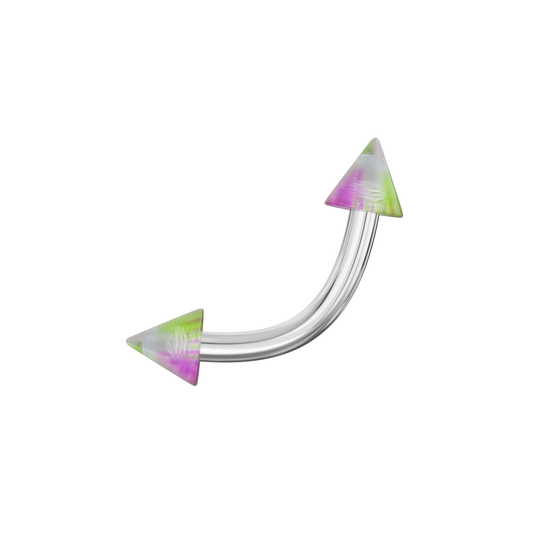 316L Surgical Steel Curved Bar with Glossy Marble UV Cones (Pack of 10) - Monster Piercing