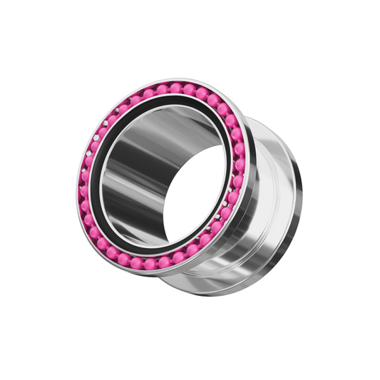 316L Surgical Steel With Hot Pink Ball Black Edge Top Flesh Tunnel - Monster Piercing
