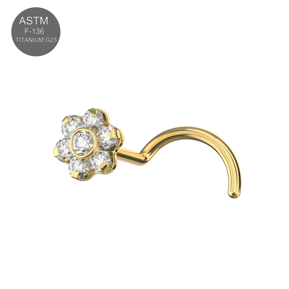 G23 Titanium CZ Jewelled Flower Nose Screw - Monster Piercing