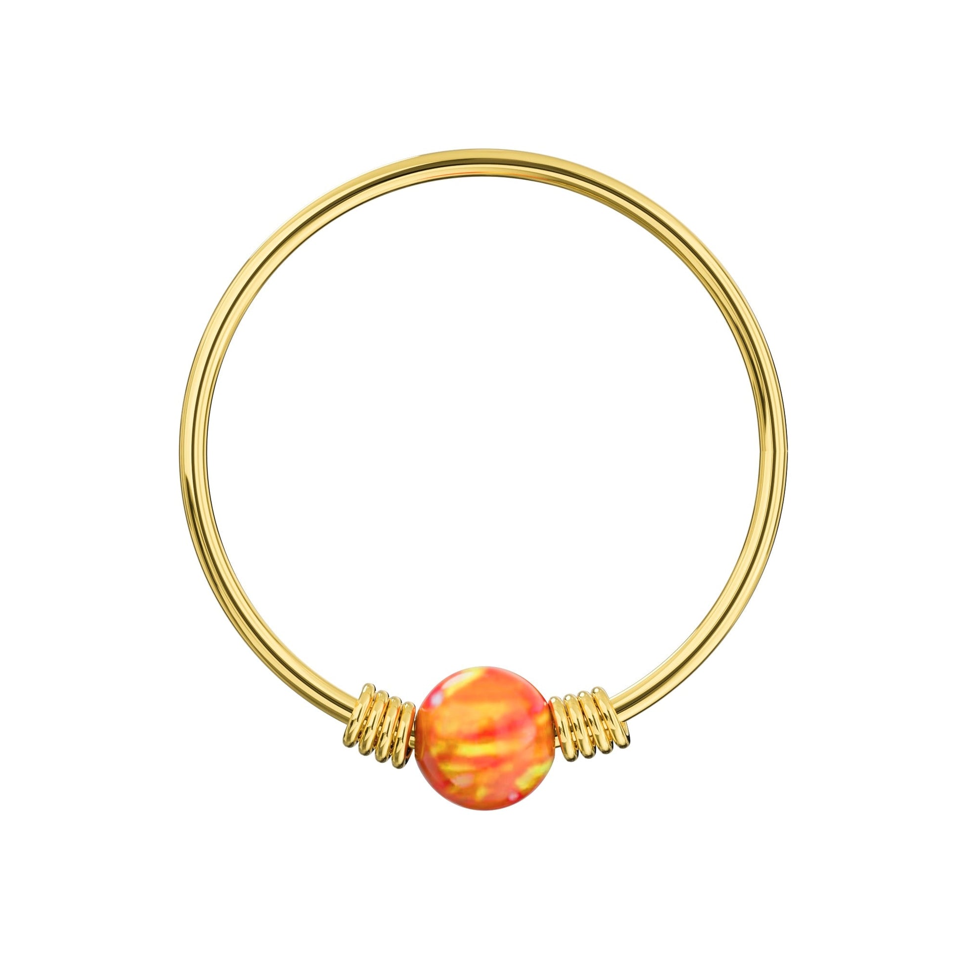 14K Yellow Gold Spring Coil-End with Opal Stone Hoop - Monster Piercing