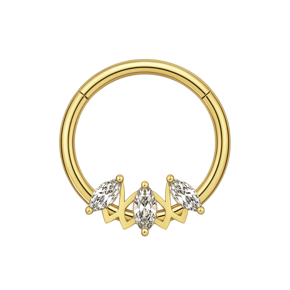 316L Surgical Steel Triple Marquise CZ Stone Segment Clicker Ring - Monster Piercing